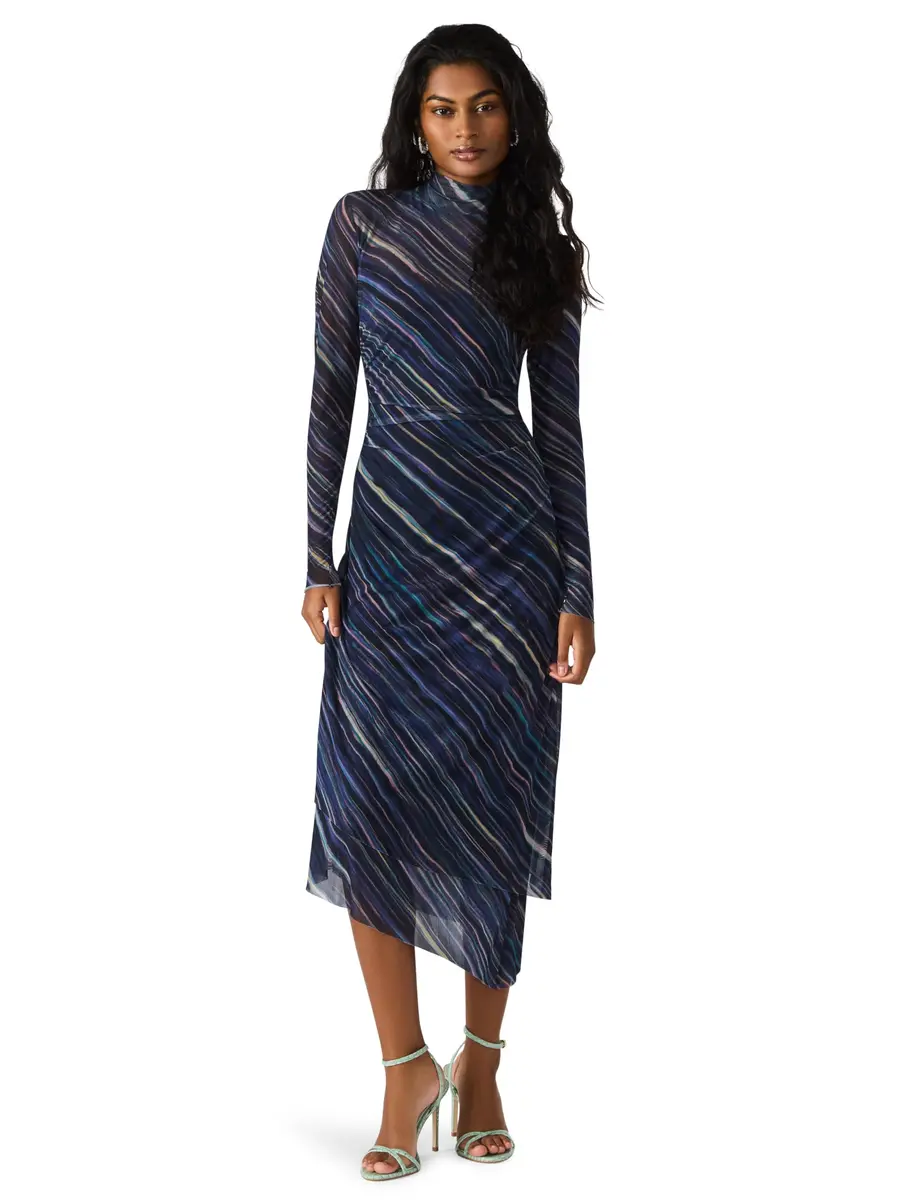 Steve Madden Blare Dress Mid Waist Long Sleeve Pastel Multi | Asymmetrical Hem, Printed Mesh (70-120 chars) - main product image