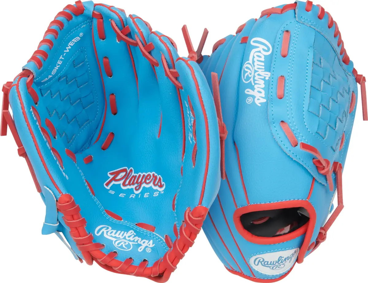 Rawlings Player's Series Youth Baseball Glove 10.5" | Right Hand Throw | Columbia Blue/Scarlet - main product image