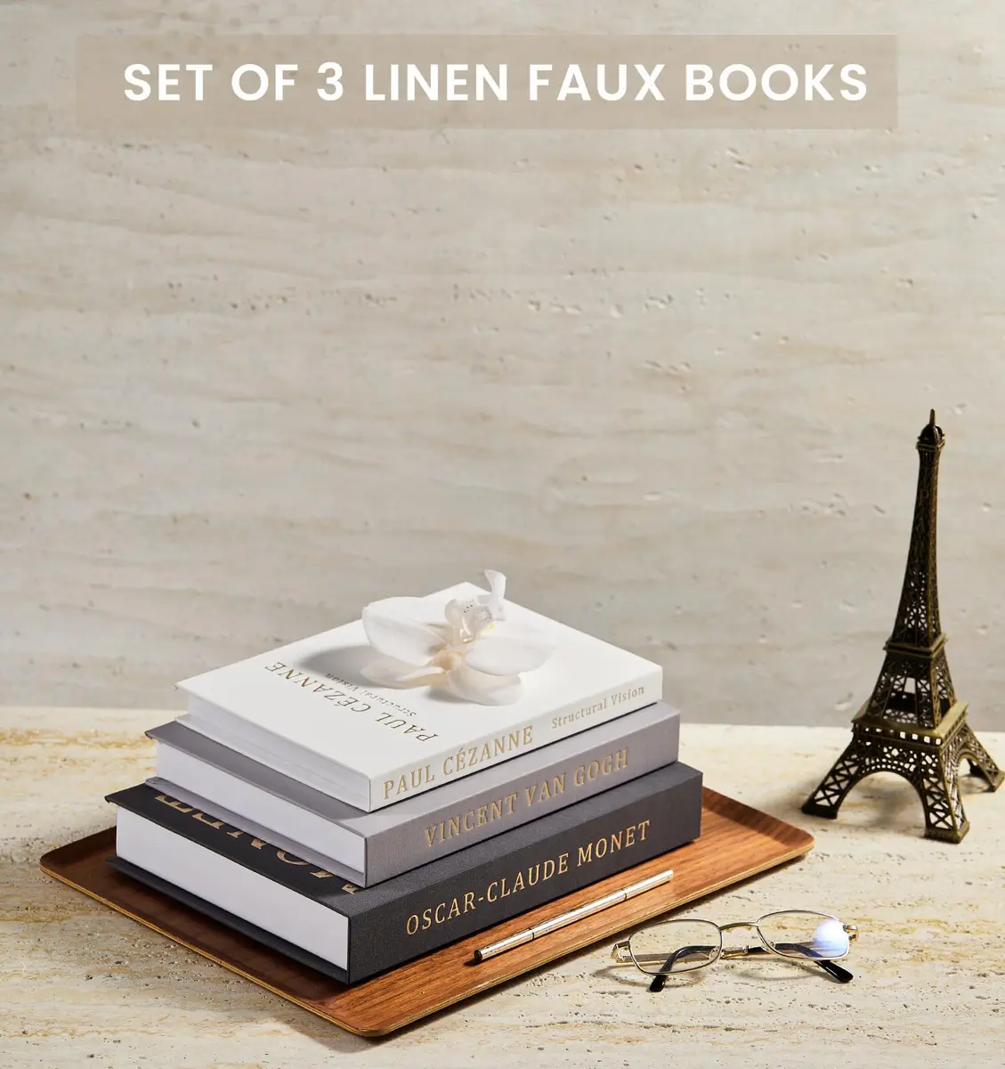 hongqu us Aesthetic Decorative Books Set of 3 Linen Fake Book Storage Box 20 cm (8 x 5 x 2 inches) | Realistic Elegance for Home Decor - view 2