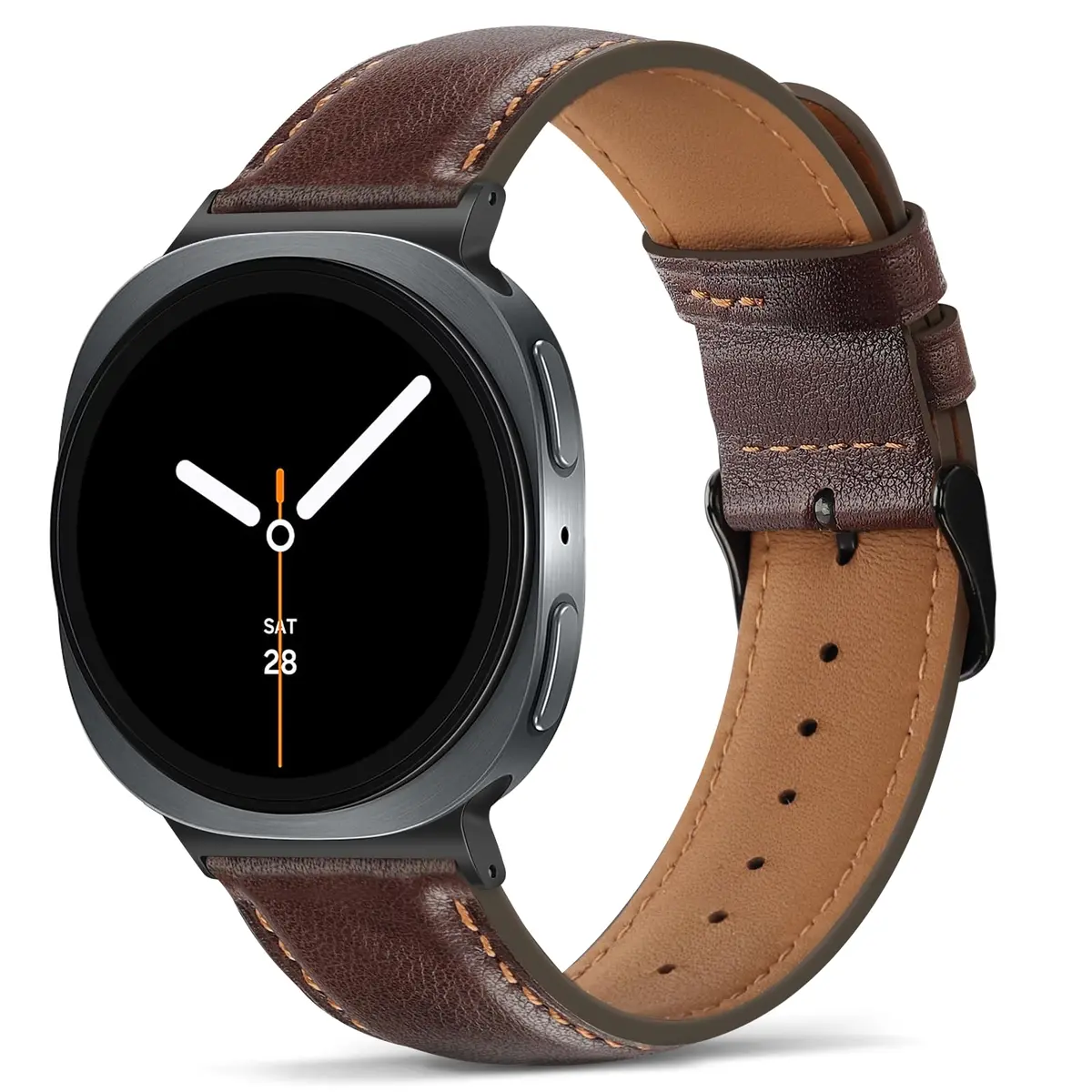 Tasikar Leather Watch Band Compatible with Samsung Galaxy Watch 9 8 40mm 44mm/8 Classic 46mm | Genuine Leather Strap, Dark Brown - main product image