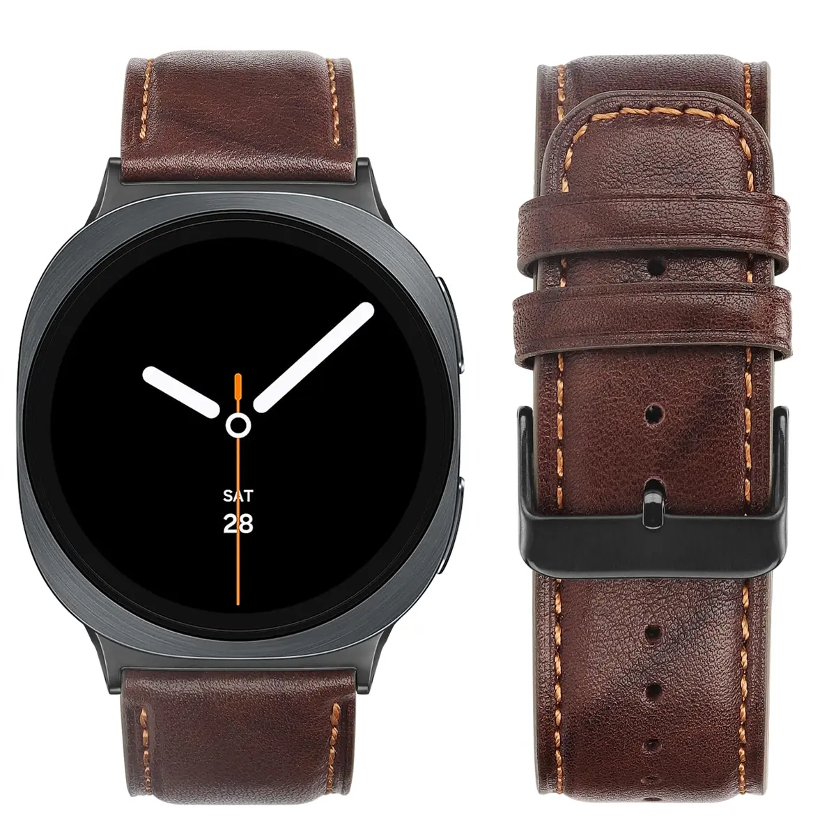 Tasikar Leather Watch Band Compatible with Samsung Galaxy Watch 9 8 40mm 44mm/8 Classic 46mm | Genuine Leather Strap, Dark Brown - view 3