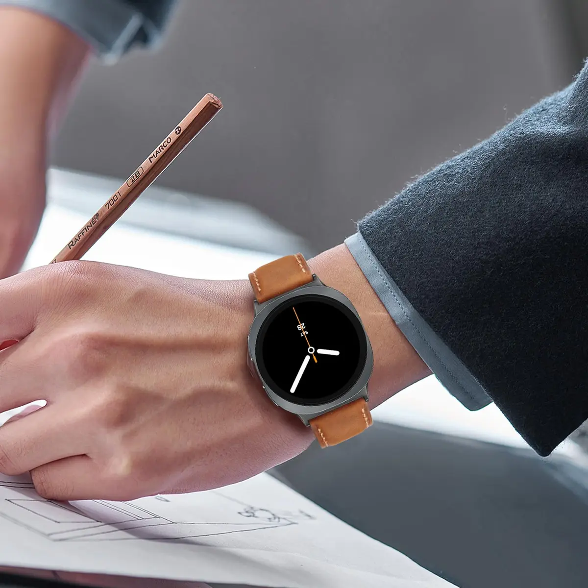 Tasikar Leather Band Compatible with Samsung Galaxy Watch 9 8 40mm 44mm/8 Classic 46mm, Brown | Genuine Leather Strap with Black Stainless Steel Clasp - view 7
