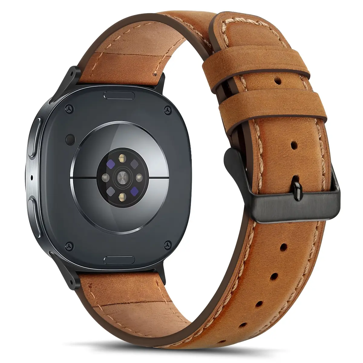 Tasikar Leather Band Compatible with Samsung Galaxy Watch 9 8 40mm 44mm/8 Classic 46mm, Brown | Genuine Leather Strap with Black Stainless Steel Clasp - view 2