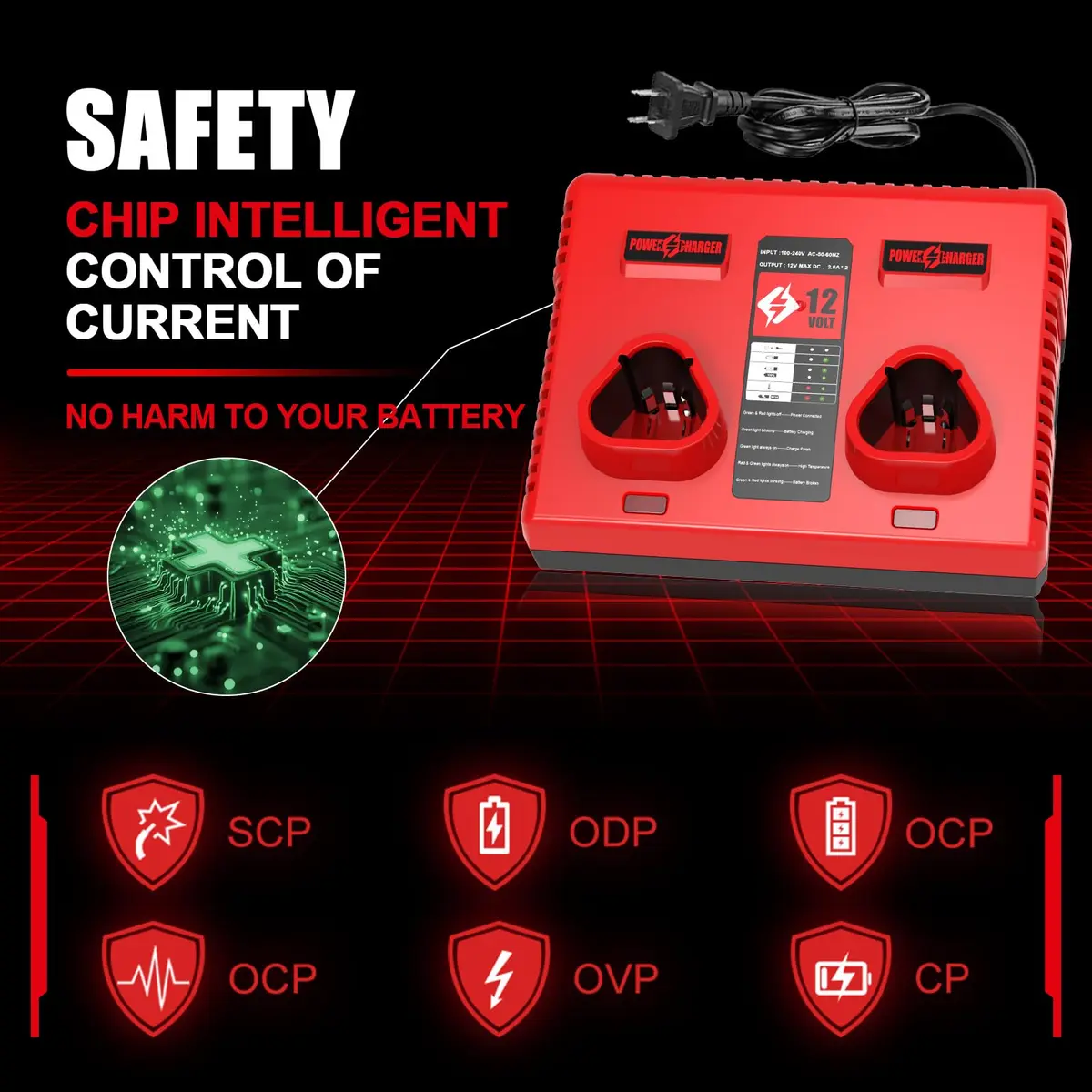 Ahomtikk Dual Port 12V Battery Charger 2A Output | Charges Two Mil-Waukee Batteries Simultaneously - view 4
