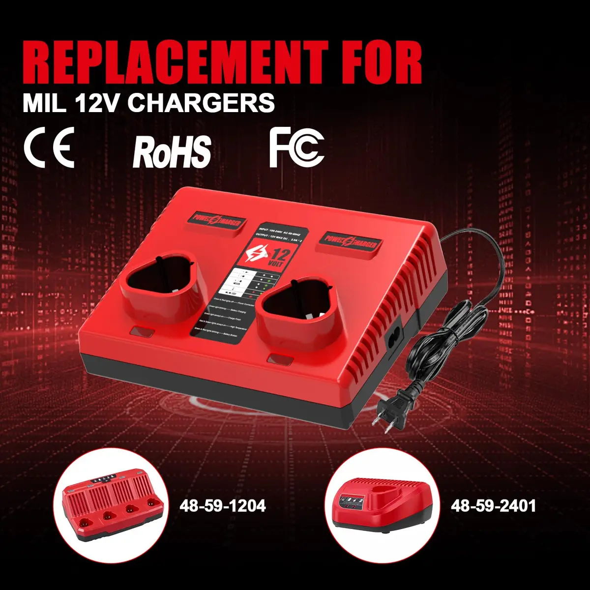 Ahomtikk Dual Port 12V Battery Charger 2A Output | Charges Two Mil-Waukee Batteries Simultaneously - view 5