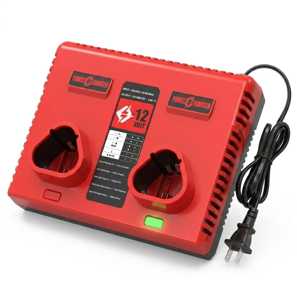 Ahomtikk Dual Port 12V Battery Charger 2A Output | Charges Two Mil-Waukee Batteries Simultaneously - main product image