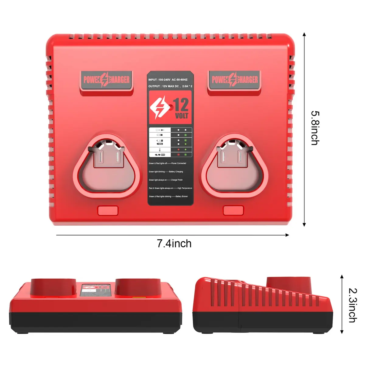 Ahomtikk Dual Port 12V Battery Charger 2A Output | Charges Two Mil-Waukee Batteries Simultaneously - view 8