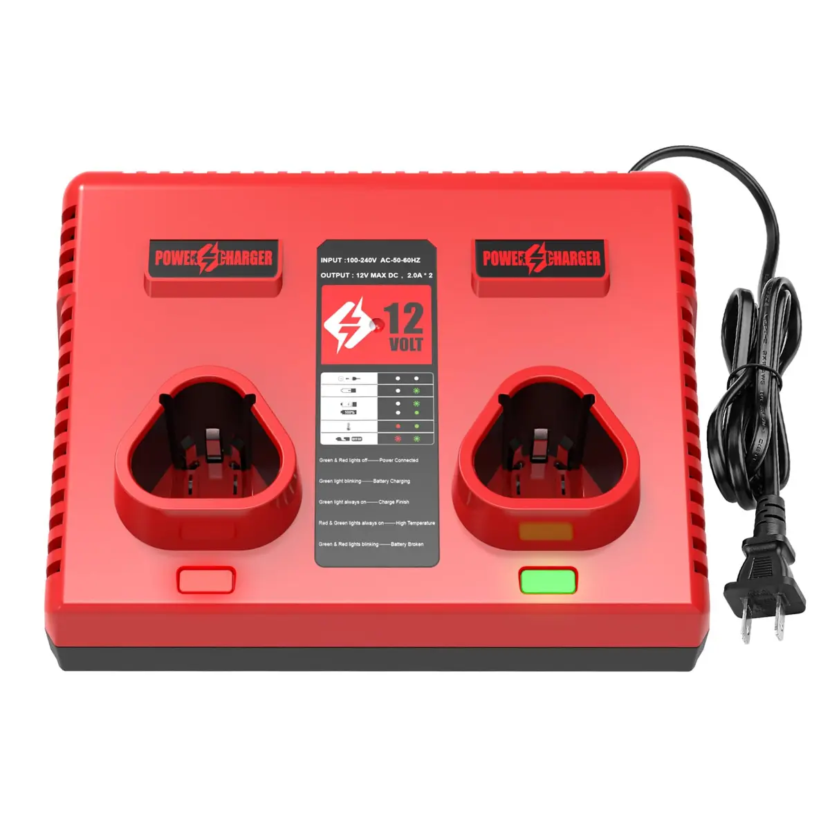 Ahomtikk Dual Port 12V Battery Charger 2A Output | Charges Two Mil-Waukee Batteries Simultaneously - view 9