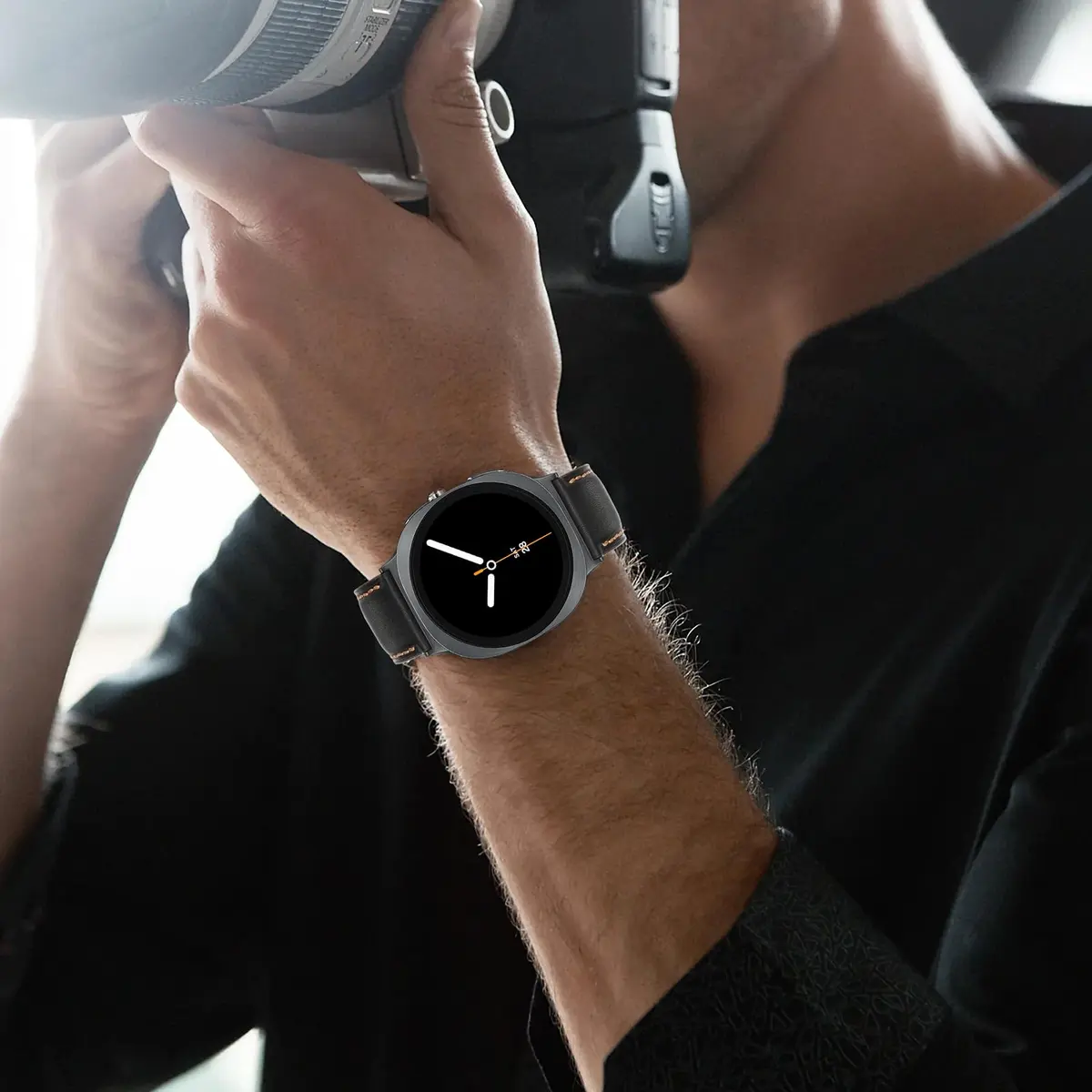 Tasikar Leather Watch Band Compatible with Samsung Galaxy Watch 9 8 40mm 44mm/8 Classic 46mm, Black | Genuine Leather Strap with Polished Black Stainless Steel Clasp - view 6