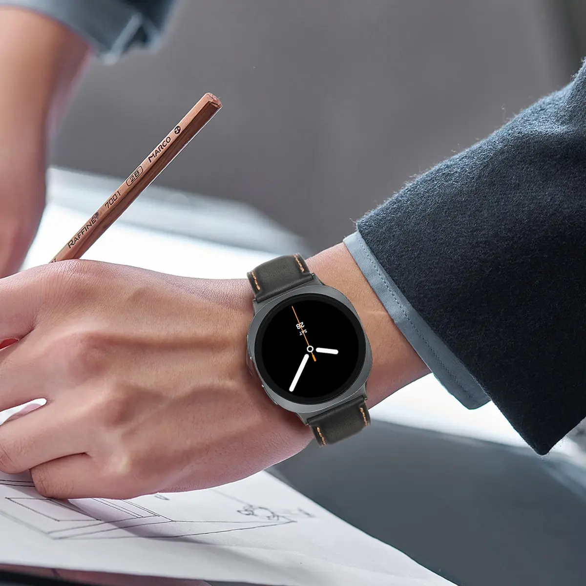Tasikar Leather Watch Band Compatible with Samsung Galaxy Watch 9 8 40mm 44mm/8 Classic 46mm, Black | Genuine Leather Strap with Polished Black Stainless Steel Clasp - view 7