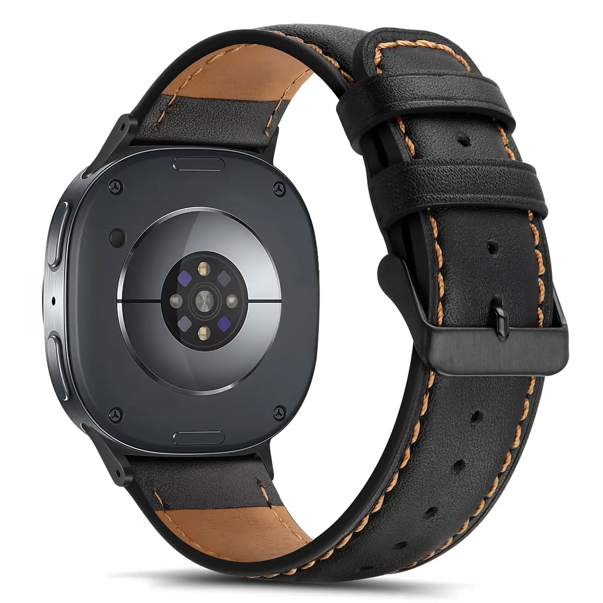 Tasikar Leather Watch Band Compatible with Samsung Galaxy Watch 9 8 40mm 44mm/8 Classic 46mm, Black | Genuine Leather Strap with Polished Black Stainless Steel Clasp - view 2