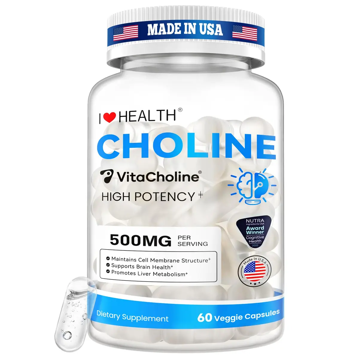 I LOVE HEALTH Liquid Choline Supplement 500mg | Supports Pregnancy & Brain Health - main product image