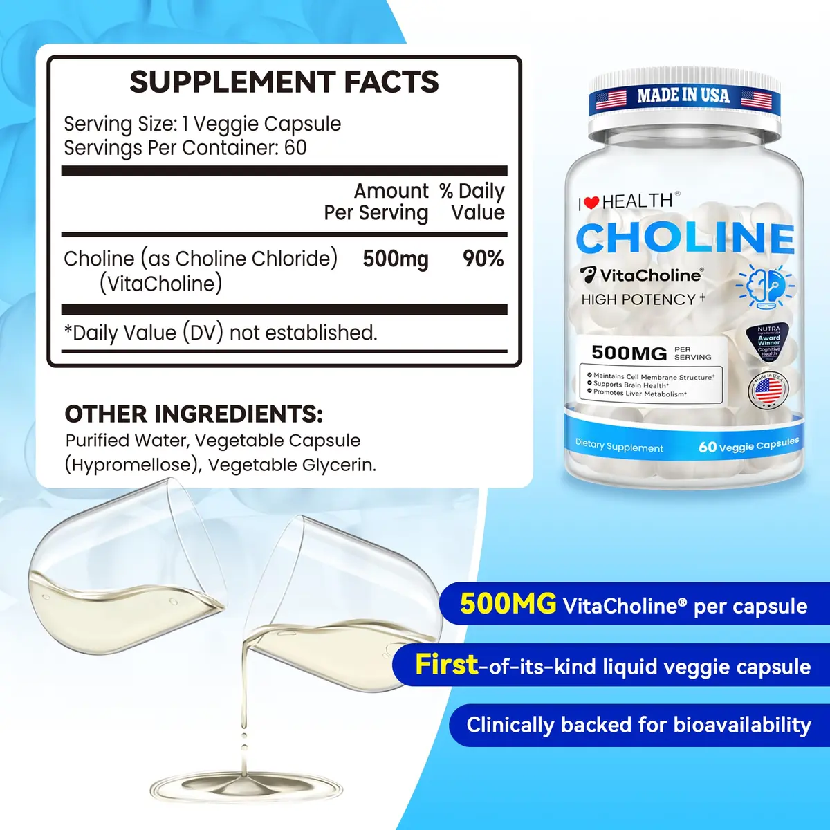 I LOVE HEALTH Liquid Choline Supplement 500mg | Supports Pregnancy & Brain Health - view 8