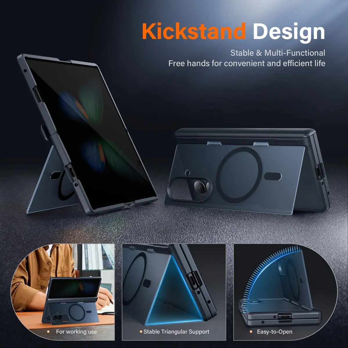 MOBOSI for Z Fold 7 Case with Privacy Screen Protector, Black | Slim Magnetic Cover with Full Hinge & Kickstand - view 3