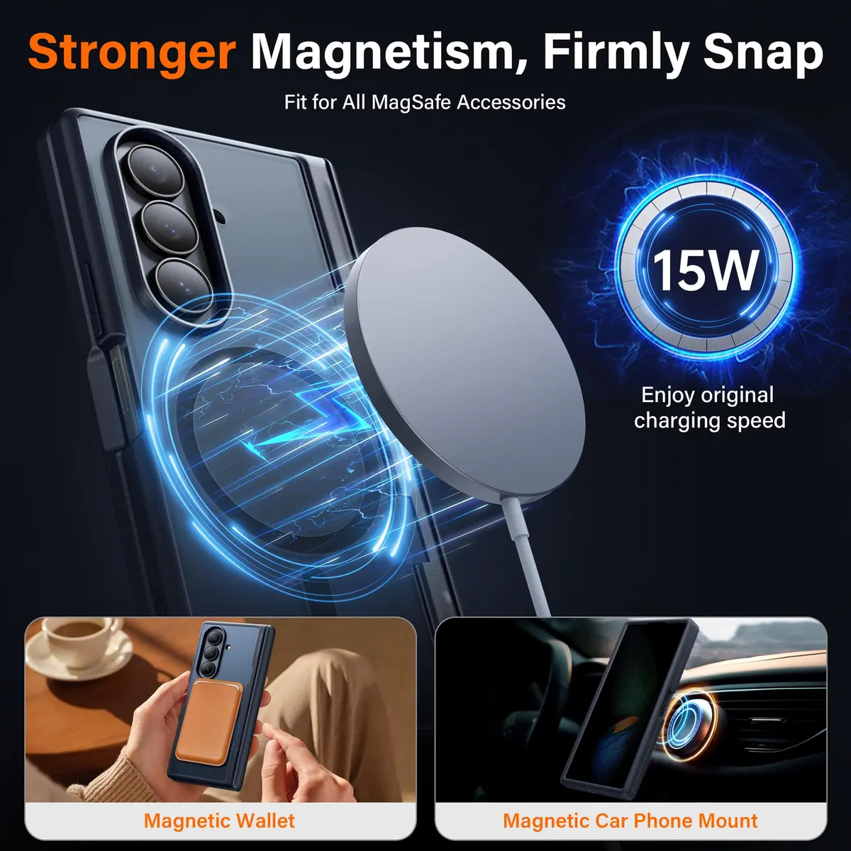 MOBOSI for Z Fold 7 Case with Privacy Screen Protector, Black | Slim Magnetic Cover with Full Hinge & Kickstand - view 4