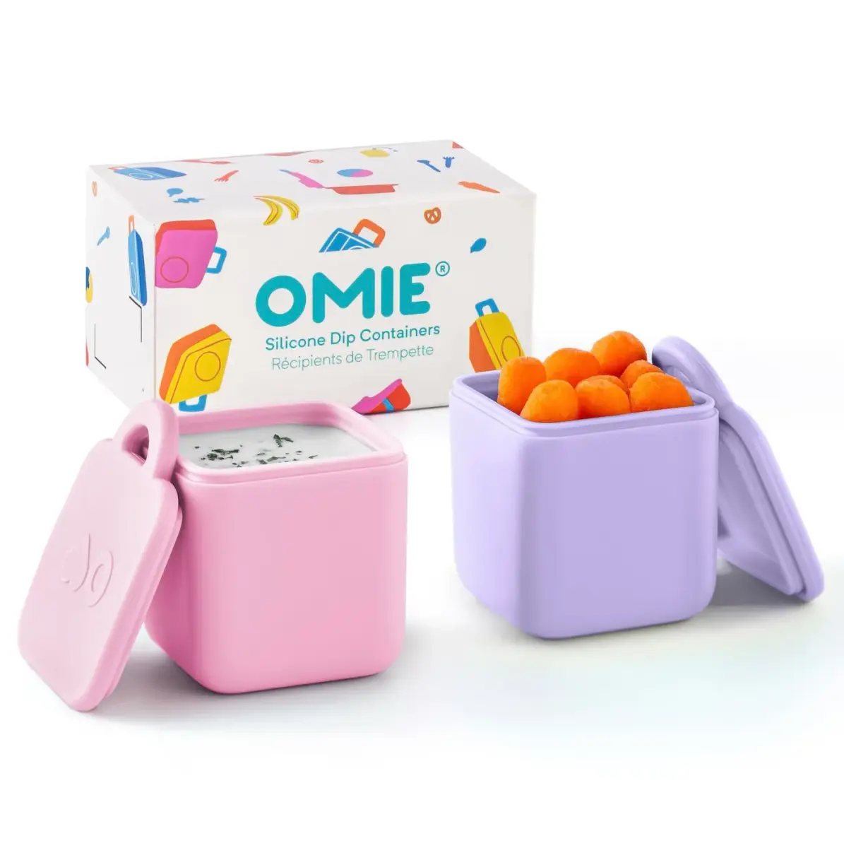 Omie OmieBox Leakproof Dip Containers 2 Pack Pink/Purple | 118ml (4 fl oz) Airtight Silicone - main product image