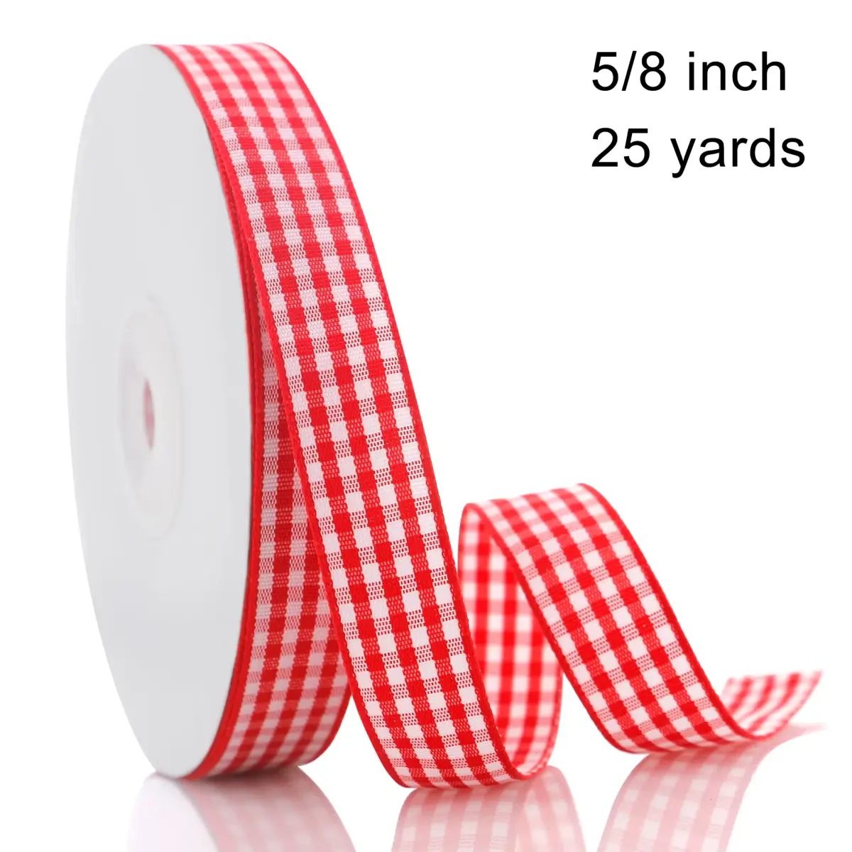 QingHan Red and White Gingham Ribbon 1.59 cm (5/8 Inch) 22.86 m (25 Yards) | Classic Pattern for Crafts & Gift Wrapping - view 2