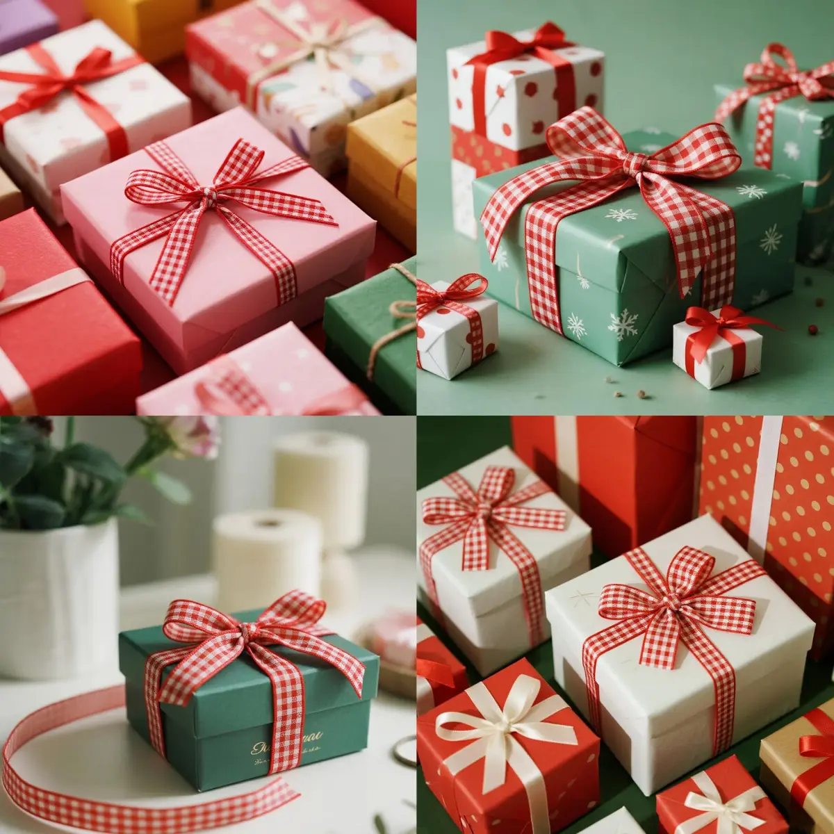 QingHan Red and White Gingham Ribbon 1.59 cm (5/8 Inch) 22.86 m (25 Yards) | Classic Pattern for Crafts & Gift Wrapping - view 4