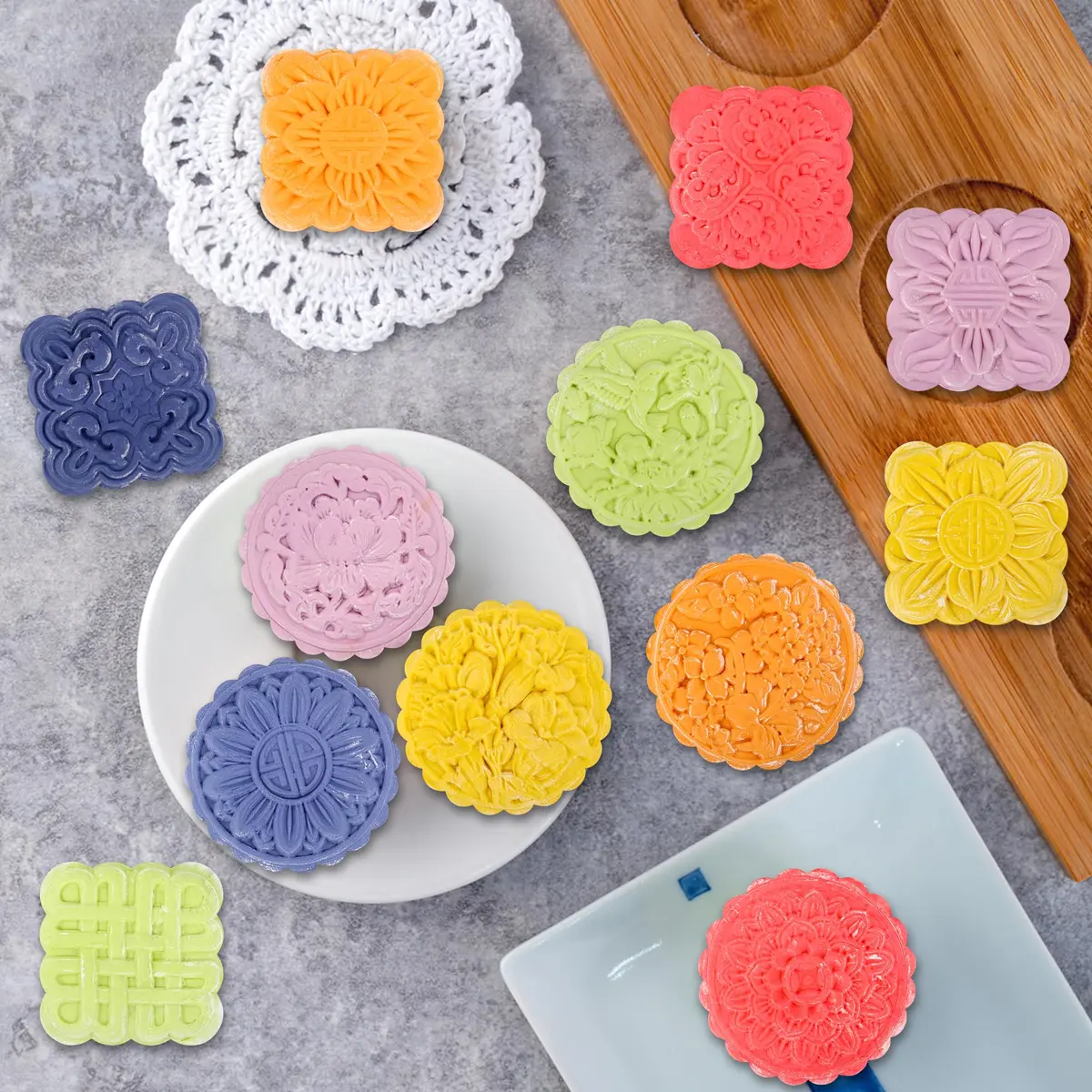 Luxiv Mooncake Mold Set 200g | 12 Patterns Round & Square Food-Grade - view 7