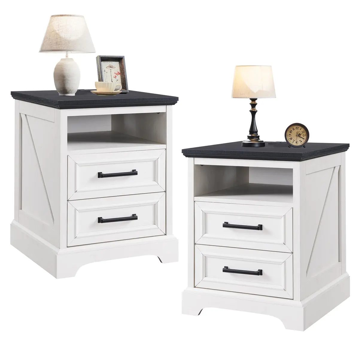 ACCOHOHO 18" Farmhouse Nightstand Set of 2 | Antique White with Charging Station, 18"L x 18"D x 24"H - main product image