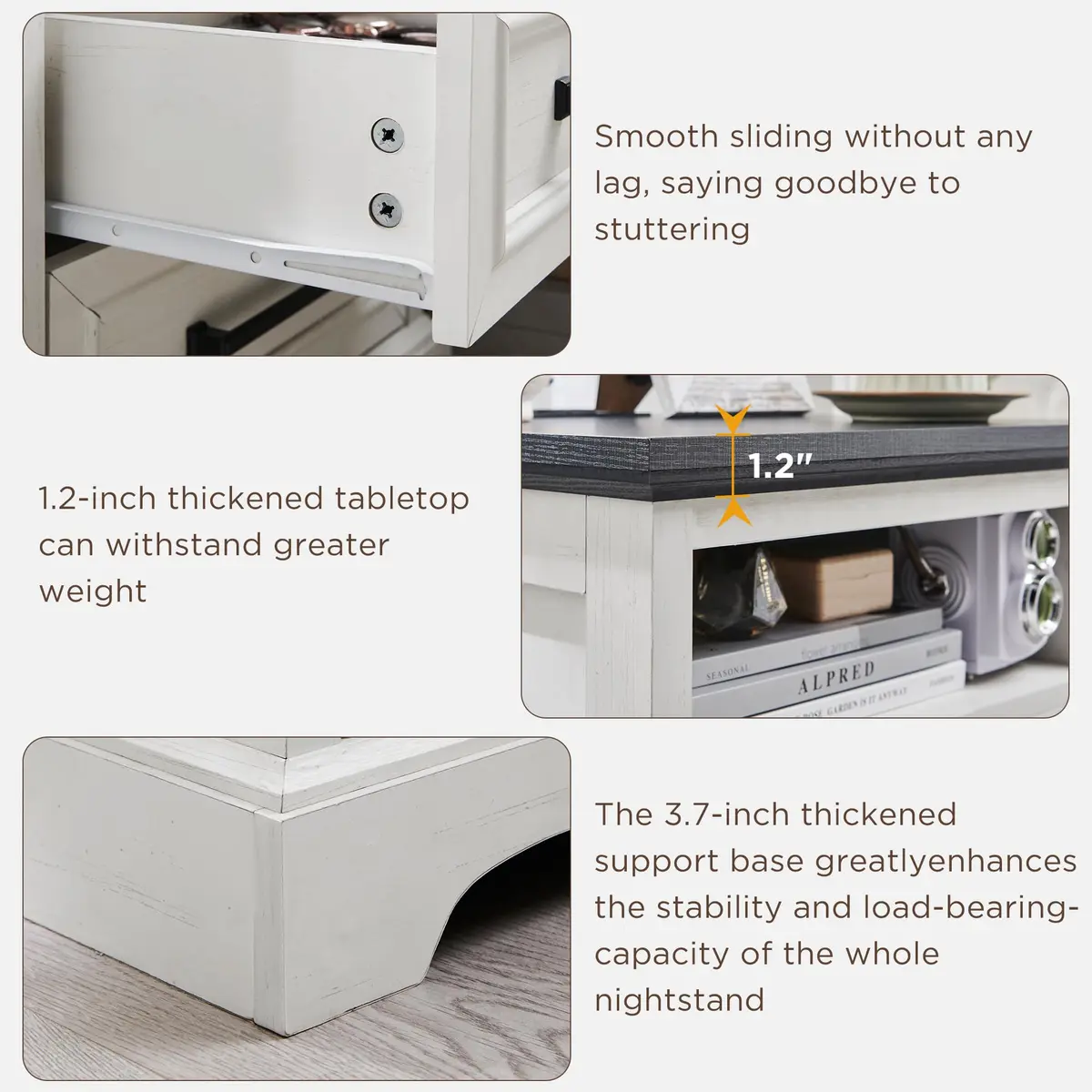 ACCOHOHO 18" Farmhouse Nightstand Set of 2 | Antique White with Charging Station, 18"L x 18"D x 24"H - view 7