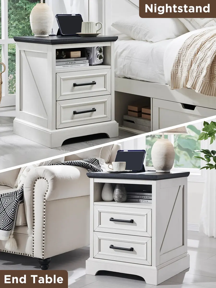 ACCOHOHO 18" Farmhouse Nightstand Set of 2 | Antique White with Charging Station, 18"L x 18"D x 24"H - view 8