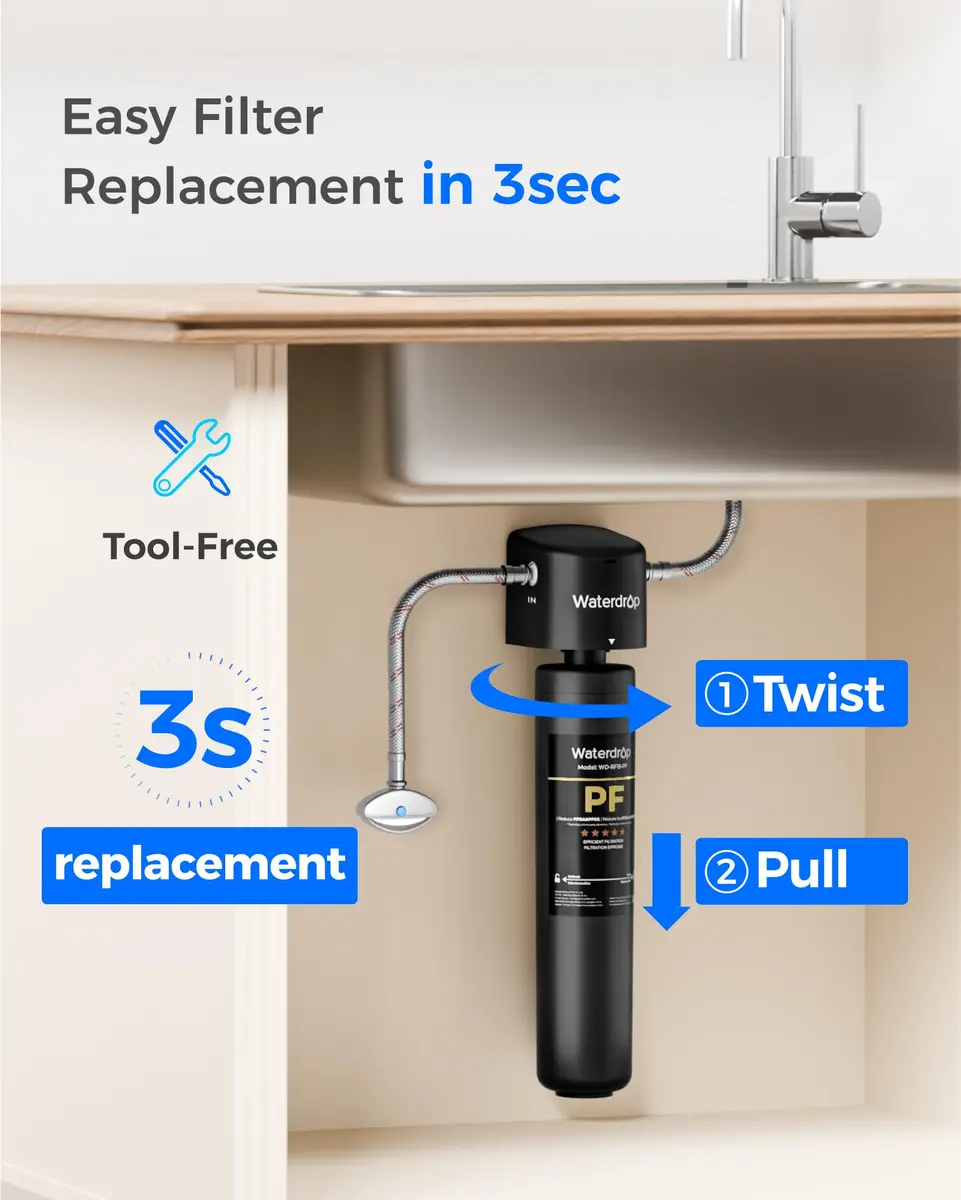 Waterdrop RF15-PF Replacement Filter Cartridge for 15UA-PF Under Sink Water Filter 39.9 cm (15.7 inches) | Reduces PFAS, Chlorine, Bad Taste & Odor - view 7