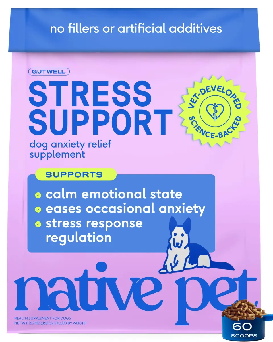 Native Pet GutWell Stress Support Dog Anxiety Relief Supplement 60 Scoops | Vet-Formulated Triple-Biotic & Magnesium Powder - main product image