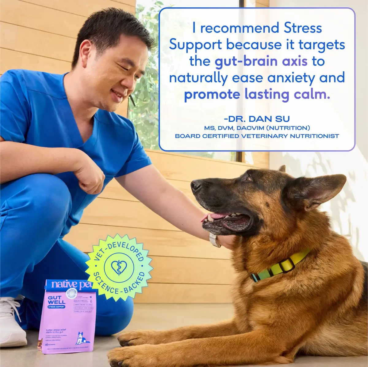 Native Pet GutWell Stress Support Dog Anxiety Relief Supplement 60 Scoops | Vet-Formulated Triple-Biotic & Magnesium Powder - view 6