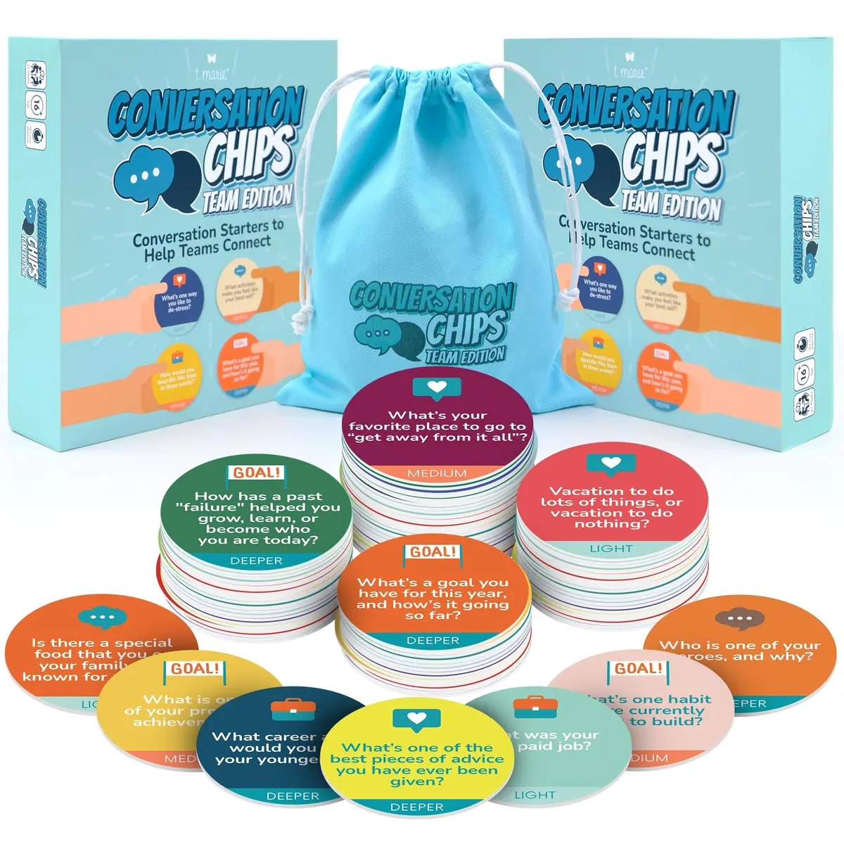 T MARIE Conversation Chips Team Building Game 2 Pack Bundle | Fun Ice Breaker for Work - main product image