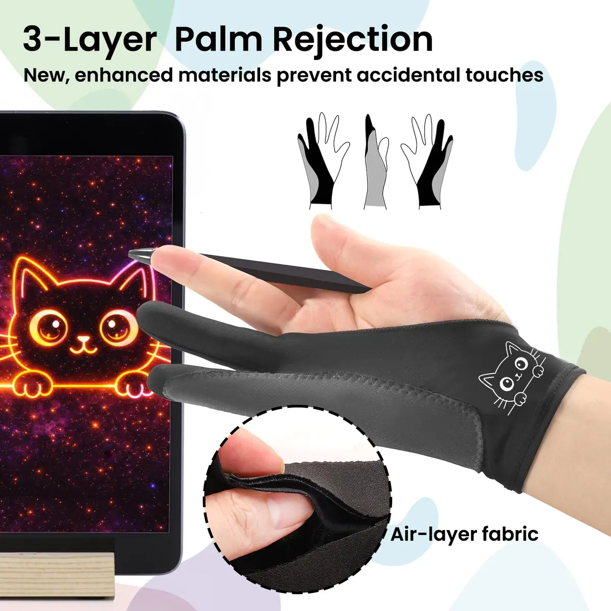 Kortimu Cute Kitty Drawing Glove with Palm Rejection for iPad & Tablets, Medium (2-Pack) - view 5