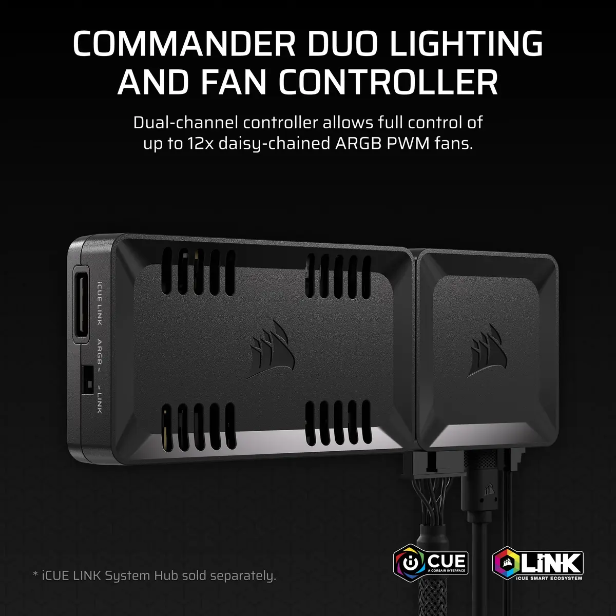 Corsair Commander Duo iCUE Link RGB Lighting and PWM ARGB Fan Controller – Control 12 Daisy-Chained PWM Fans, Two Flexible Temperature Sensors Included – Black | Supports iCUE Ecosystem - view 2
