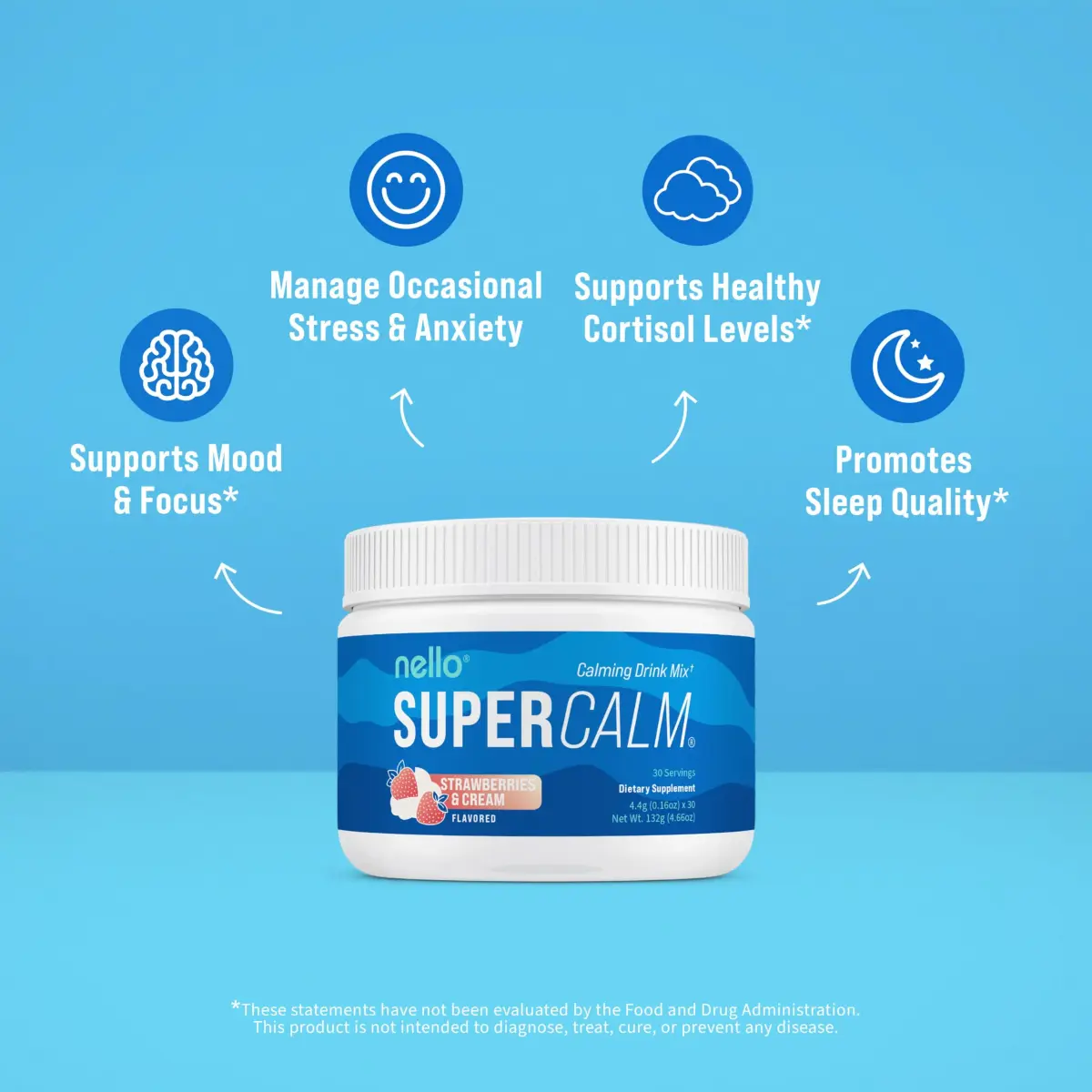 Nello Supercalm Powdered Drink Mix Tub, Cortisol Reducer & Sleep Aid Supplement 4.76 oz (135 g) | Adaptogenic Powder for Stress & Sleep Support - view 3