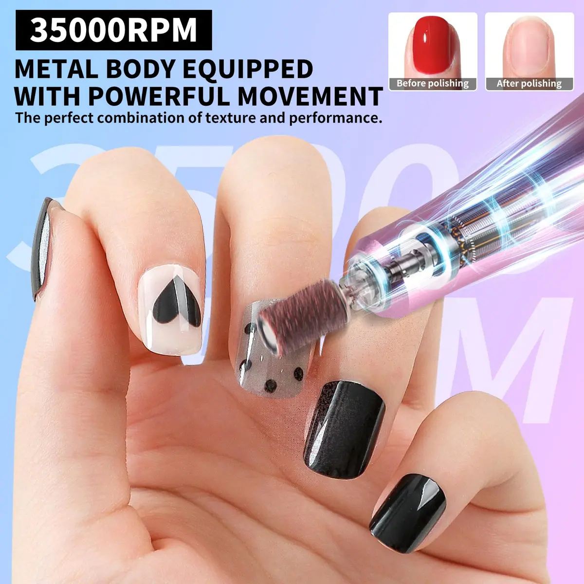 MOSKANY Professional Nail Drill Kit 35000RPM Gradient Purple Blue | 12V (12V) Cordless Rechargeable Electric Nail File with LCD Display & 14 Bits - view 4