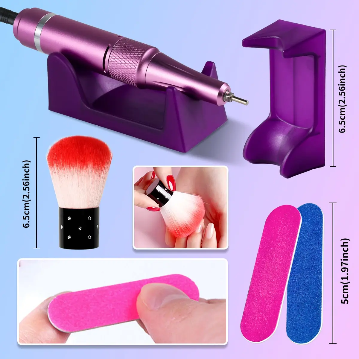 MOSKANY Professional Nail Drill Kit 35000RPM Gradient Purple Blue | 12V (12V) Cordless Rechargeable Electric Nail File with LCD Display & 14 Bits - view 6
