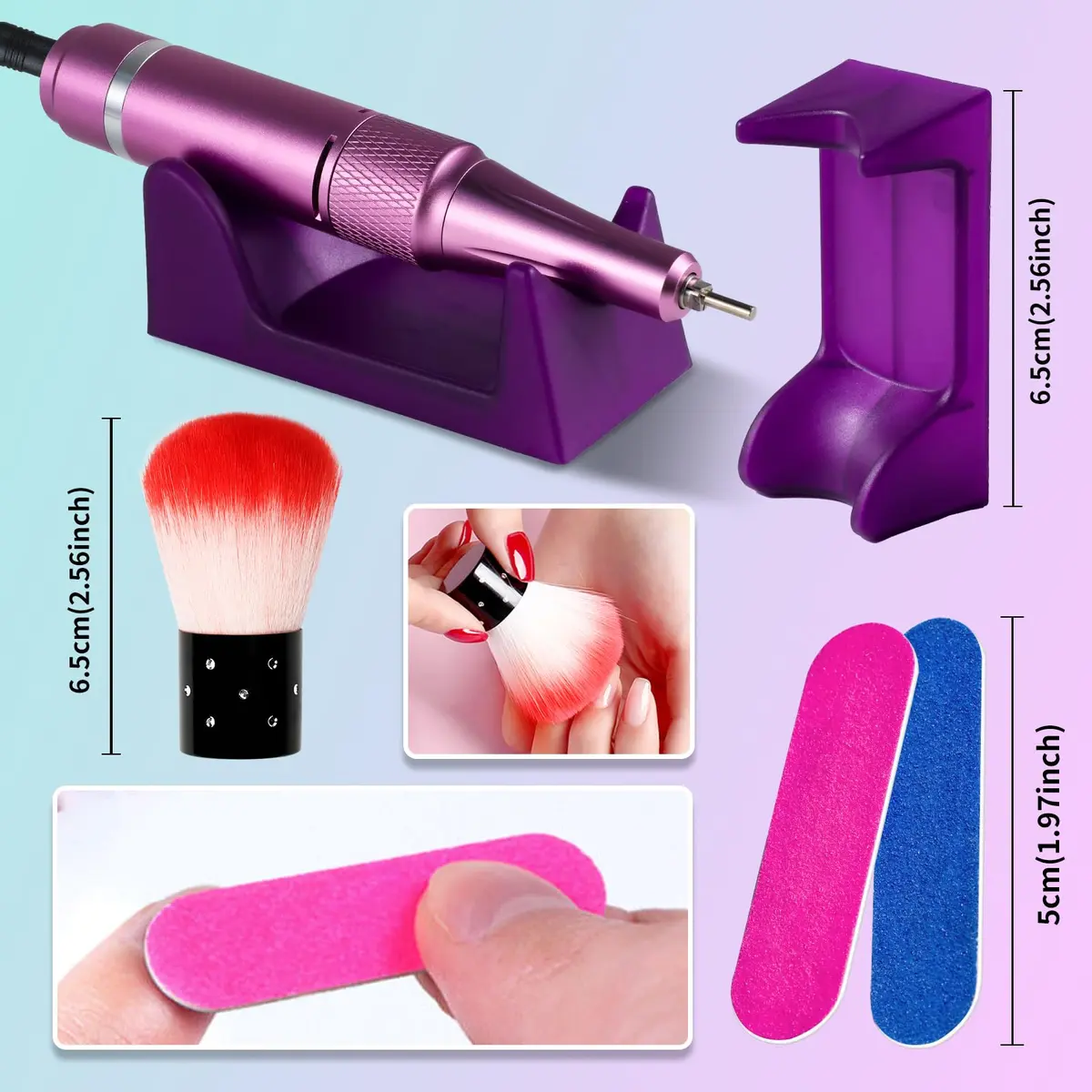 MOSKANY Professional Nail Drill Kit 35000RPM Cordless Rechargeable with LCD Display & 14 Bits | Gradient Purple Green - view 6