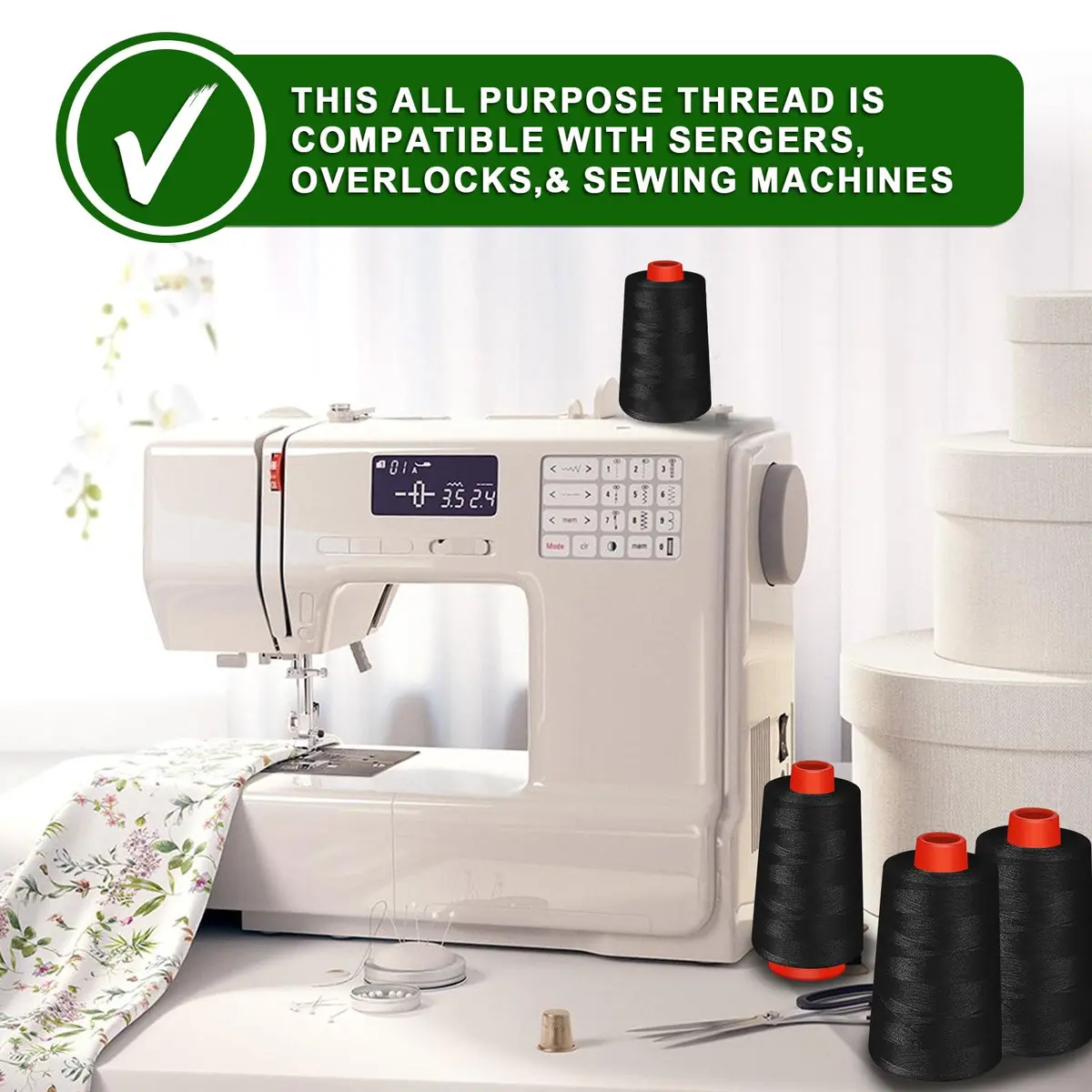 AOFITOA Black Sewing Thread 4 Pack | 40S/2, 24000Y, Durable Polyester for Serger & Machine - view 4