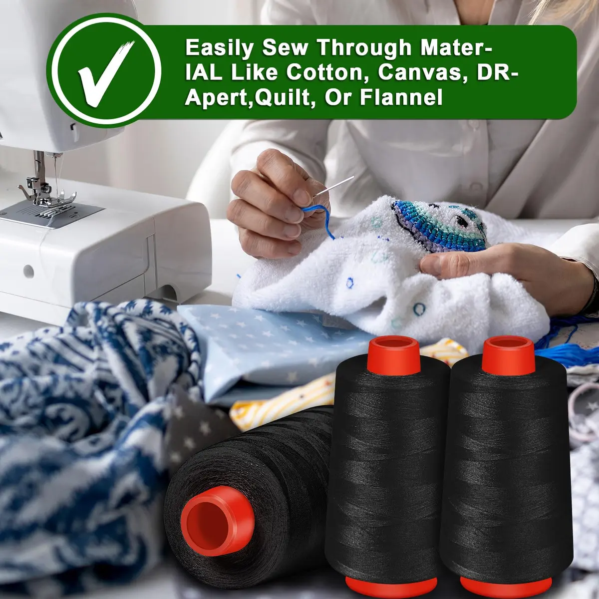 AOFITOA Black Sewing Thread 4 Pack | 40S/2, 24000Y, Durable Polyester for Serger & Machine - view 5