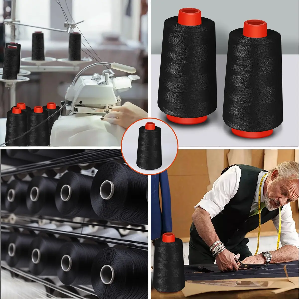 AOFITOA Black Sewing Thread 4 Pack | 40S/2, 24000Y, Durable Polyester for Serger & Machine - view 6