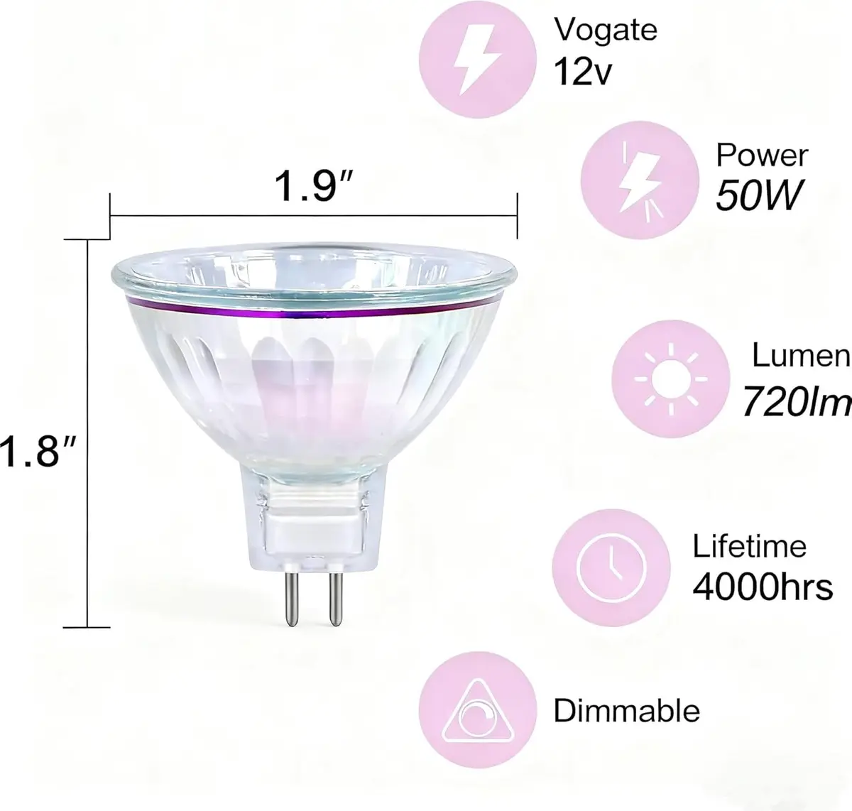 GMY MR16 Halogen Bulbs 50W 12V GU5.3 Warm White Dimmable Spotlight 36° Bin-Pin Base 12 Pack | Specialty Accent Lighting - view 3