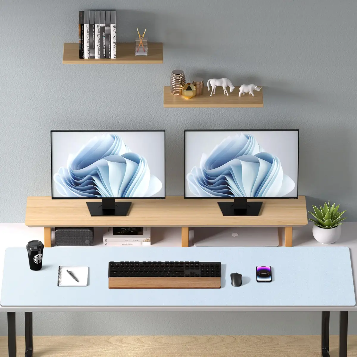 Aothia Faux Leather Desk Mat Large Mouse Pad 47.2" x 23.6" Baby Blue | Protects Your Desk from Scratches and Spills - view 9