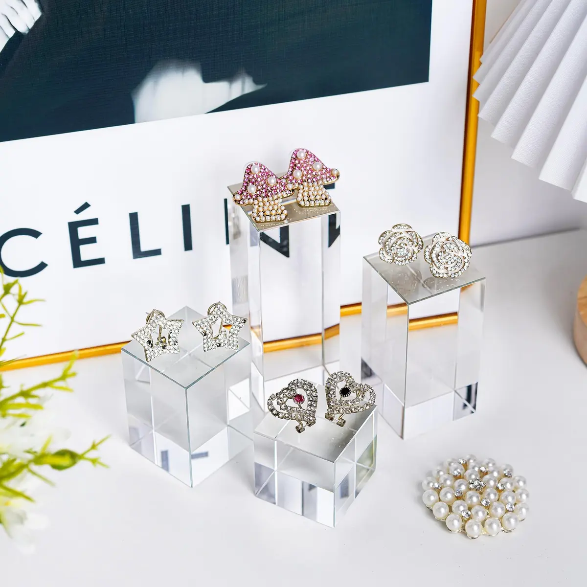 QFkris Clear Polished Glass Cube Photo Props, Solid Glass Display Blocks | Photography & Boutique Decor - view 2