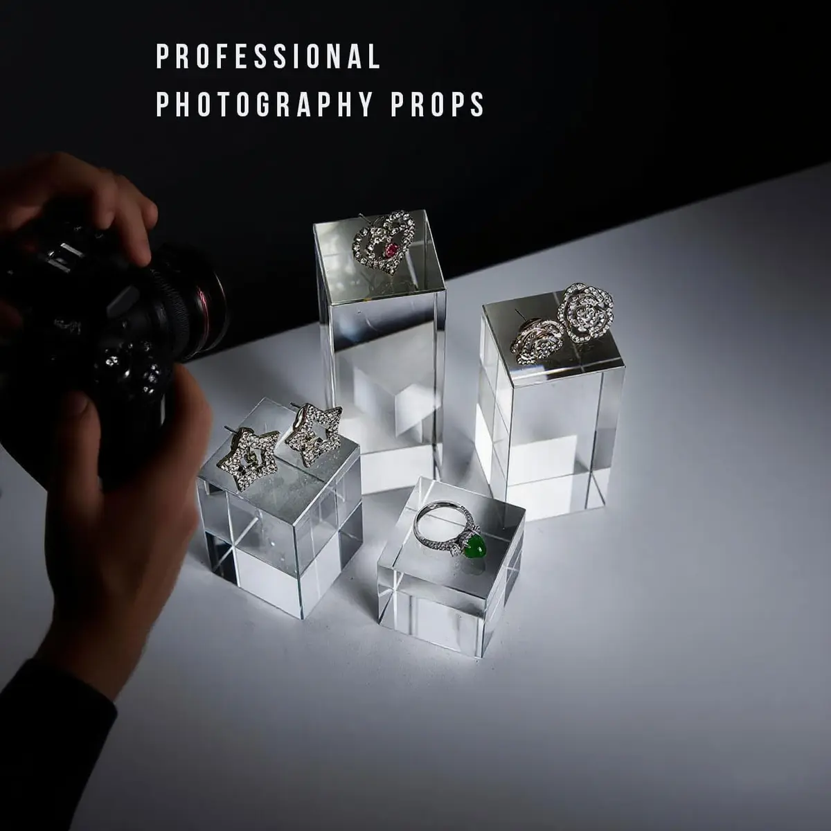 QFkris Clear Polished Glass Cube Photo Props, Solid Glass Display Blocks | Photography & Boutique Decor - view 3