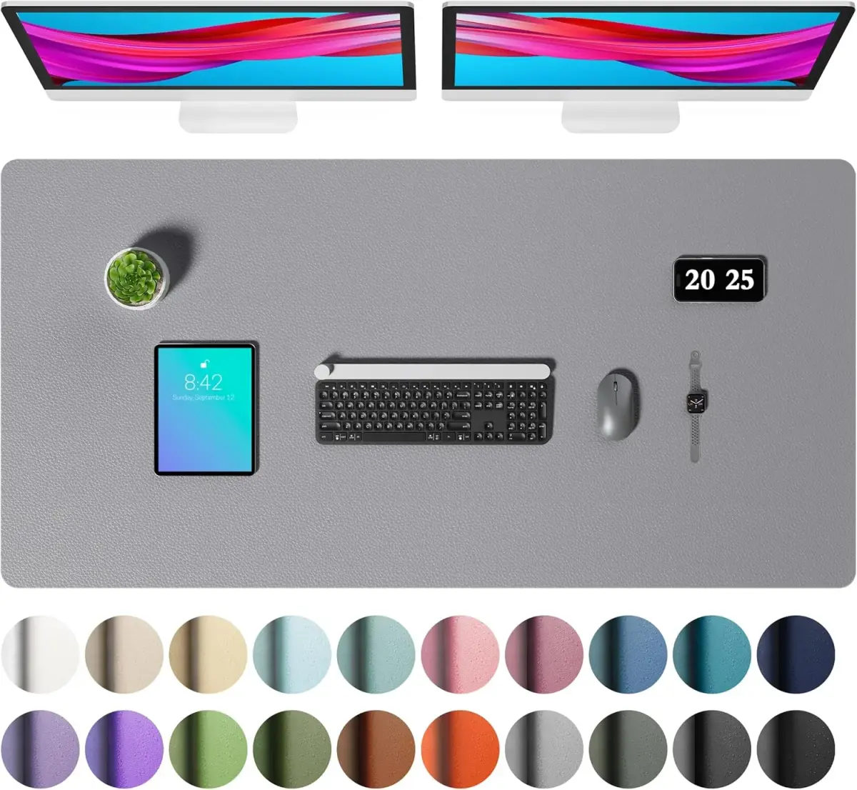Aothia Faux Leather Desk Mat Large Mouse Pad 47.2" x 23.6" Light Grey | Protects Your Desk with Modern Professional Style - main product image