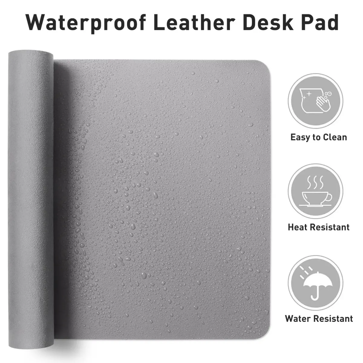 Aothia Faux Leather Desk Mat Large Mouse Pad 47.2" x 23.6" Light Grey | Protects Your Desk with Modern Professional Style - view 7