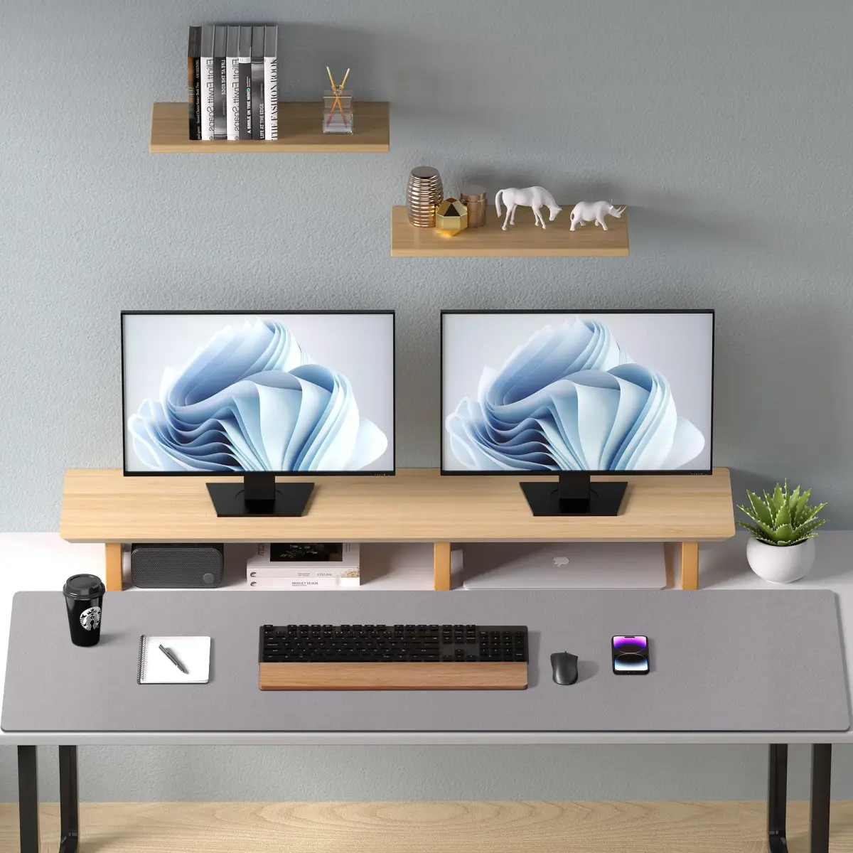 Aothia Faux Leather Desk Mat Large Mouse Pad 47.2" x 23.6" Light Grey | Protects Your Desk with Modern Professional Style - view 9