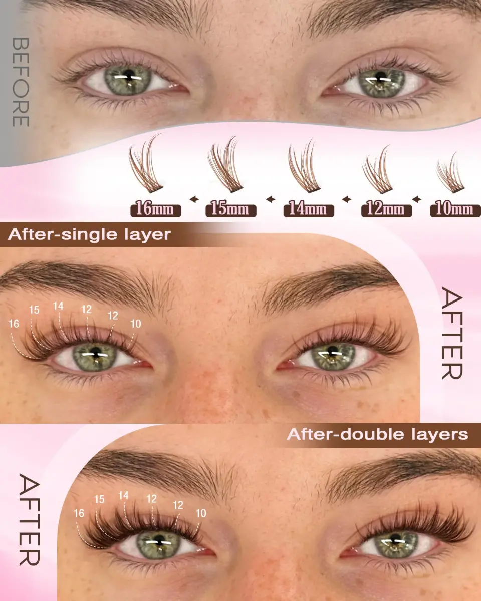 Goddvenus Brown Lash Clusters Kit 300Pcs | Natural Soft Texture C Curl Individual Lashes 10-16mm - view 5
