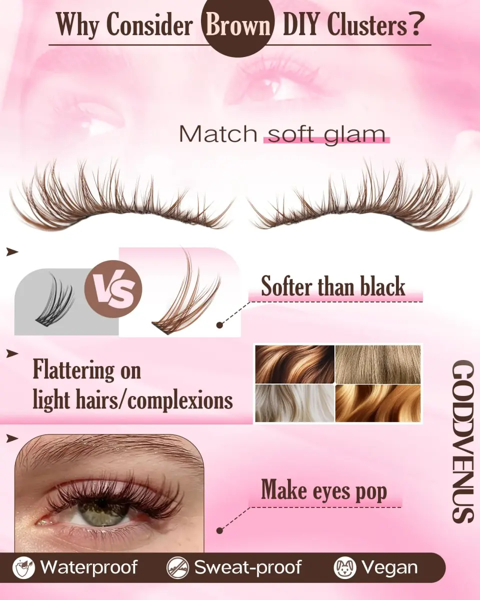 Goddvenus Brown Lash Clusters Kit 300Pcs | Natural Soft Texture C Curl Individual Lashes 10-16mm - view 6