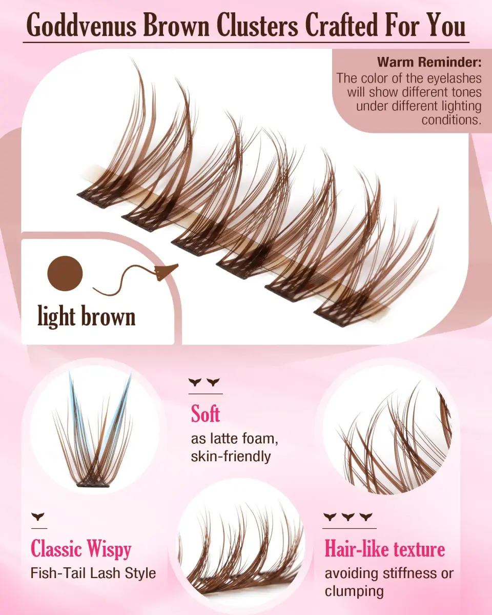 Goddvenus Brown Lash Clusters Kit 300Pcs | Natural Soft Texture C Curl Individual Lashes 10-16mm - view 4