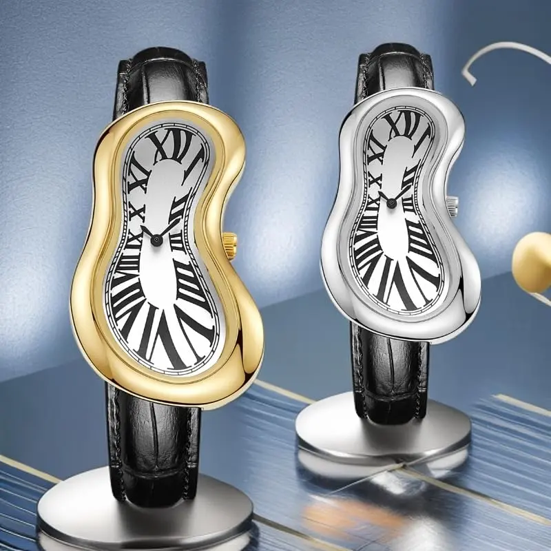 PINTIME Melting Art Stainless Steel Watch Gold | Distorted Dial Design - view 6